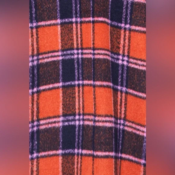 Nasty Gal Premium Plaid Double-Breasted Wool Look Coat Orange & Purple Size 16 - Picture 8 of 17